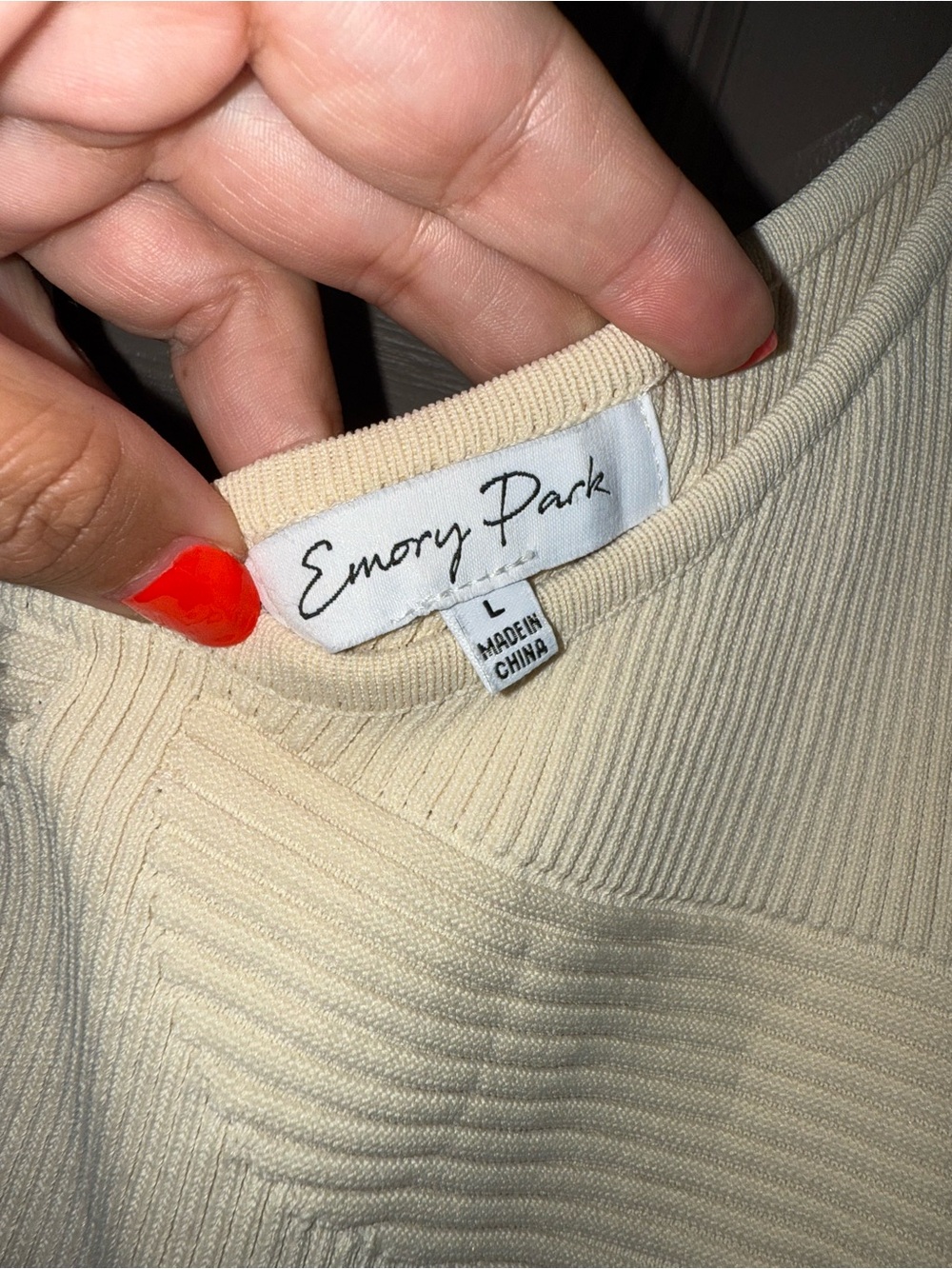 emory park Ribbed V-Neck Bodysuit in Cream - Picture 2 of 2